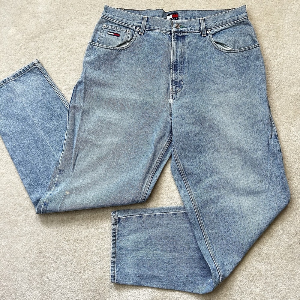 Vintage 90s Tommy Jeans Denim Mens 38x34 Baggy Wide Leg Skater Blue Loose